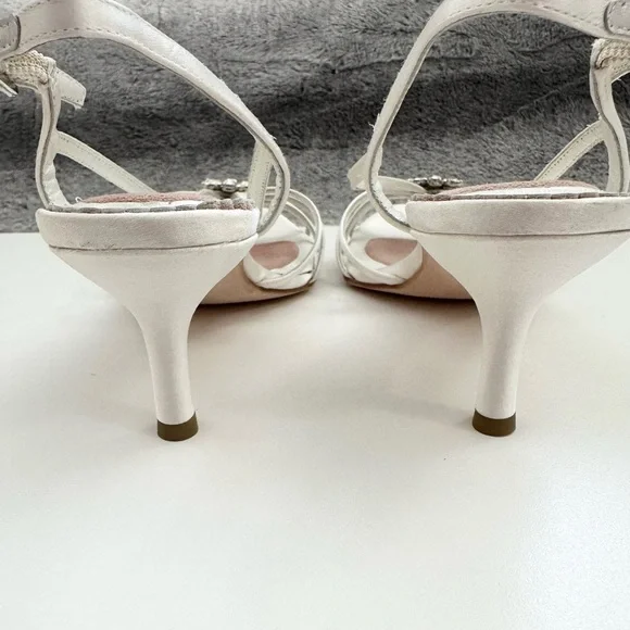 NEW! Filippa Scott Lori Wedding shoe heels 39 8.5 satin ivory crystal - Picture 6 of 10